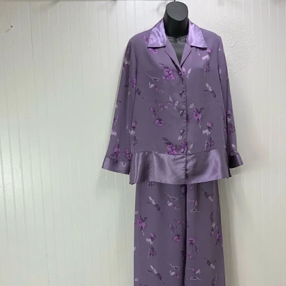 BARE LUXURY Semi sheer and satin loungewear pajama set
